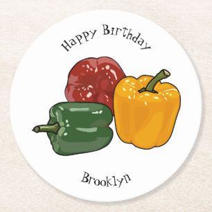 Capsicum-Cartoon-Abbildung Runder Pappuntersetzer