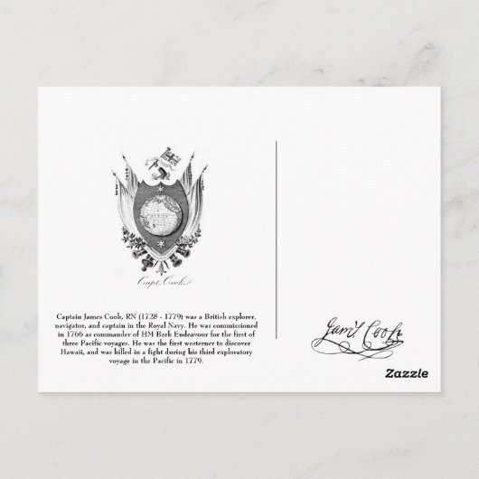 Capt. James Cook Postcard, Entdecker von Hawaii Postkarte (Rückseite)