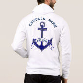 Captain Anchor Custom Nautical Blue White Mens Zip Hoodie (Rückseite)