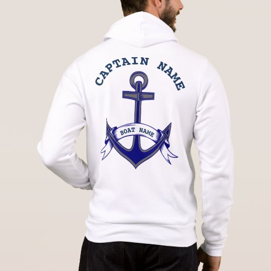 Captain Anchor Custom Nautical Blue White Mens Zip Hoodie (Rückseite)
