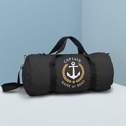 Captain Anchor Ihr Boot Name Gold Laurel Black Duffle Bag