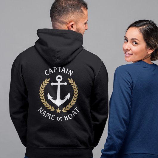 Captain Anchor Ihr Boot Name Gold Laurel Black Hoodie