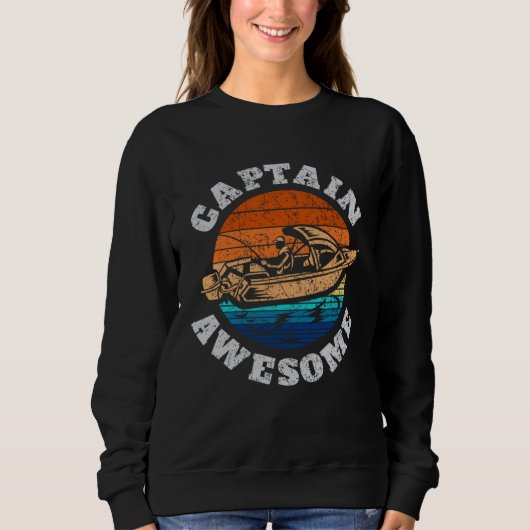 Captain Awesome s Boat Vintage Retro Style Sweatshirt (Vorderseite)