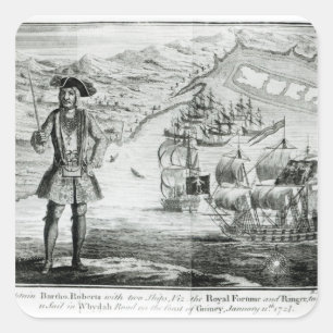 Captain Bartholomew Roberts mit zwei Schiffen Quadratischer Aufkleber