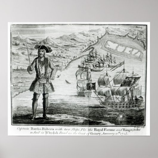 Captain Bartholomew Roberts with two ships Poster (Vorne)