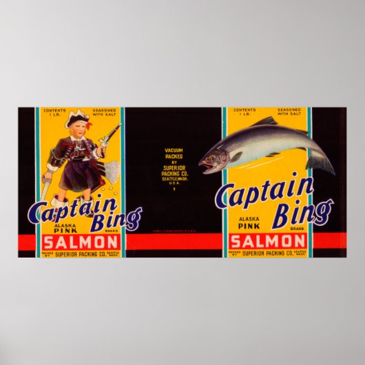 Captain Bing Brand Lachs Label- Seattle, WA Poster (Vorne)