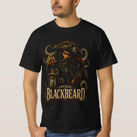 Captain Blackbeard Pirate Tee | Skull, Sword, Naut (Vorderseite)