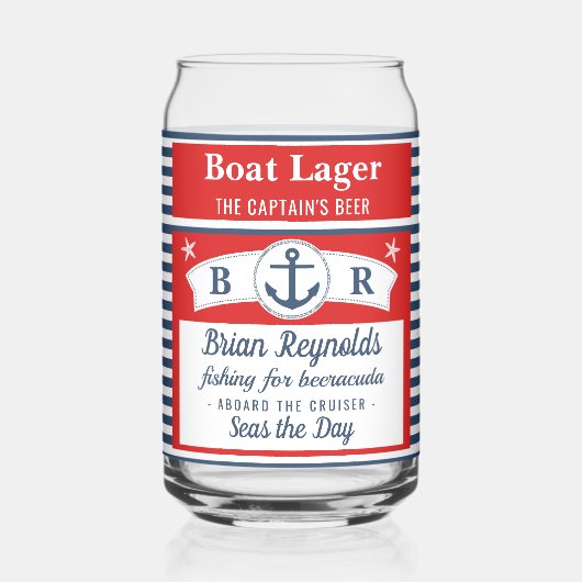 Captain Boat Lagerbier Striping Ship Anchor Custom Dosenglas (Vorderseite)