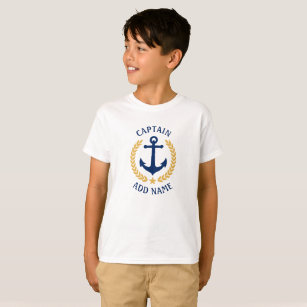 Captain Boat Name Anchor Gold Laurel Boys White T-Shirt
