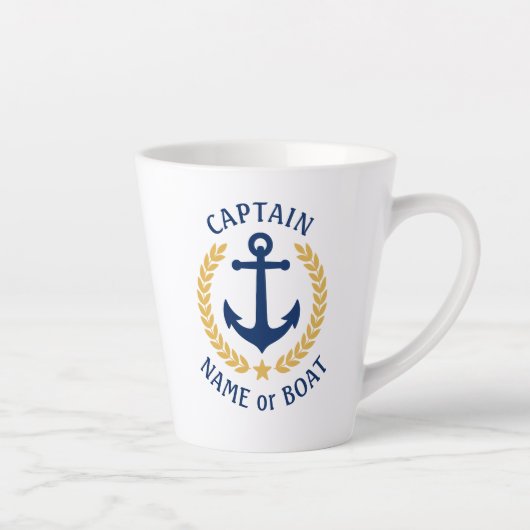 Captain Boat Name Anchor Gold Laurel Star Milchtasse (Rechts)