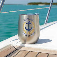 Captain Boat Name Anchor Gold Laurel Star Navy