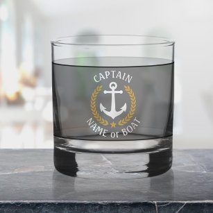 Captain Boat Name Anchor Gold Laurel Star Navy Whiskyglas