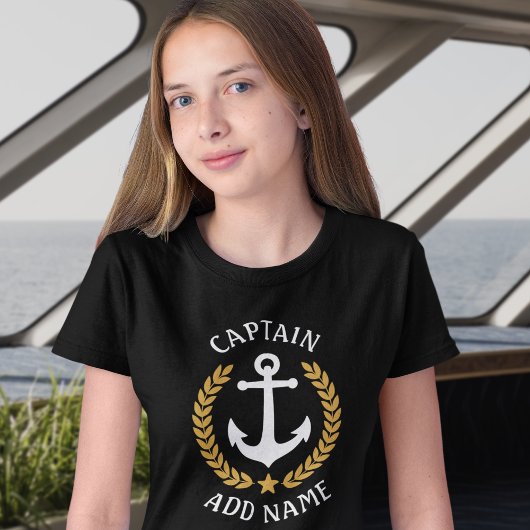 Captain Boat Name Anchor Gold Laurel Verlasse Lila T-Shirt