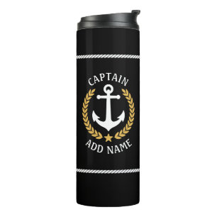Captain Boat Name Anchor Gold Style Laurel Black Thermosbecher