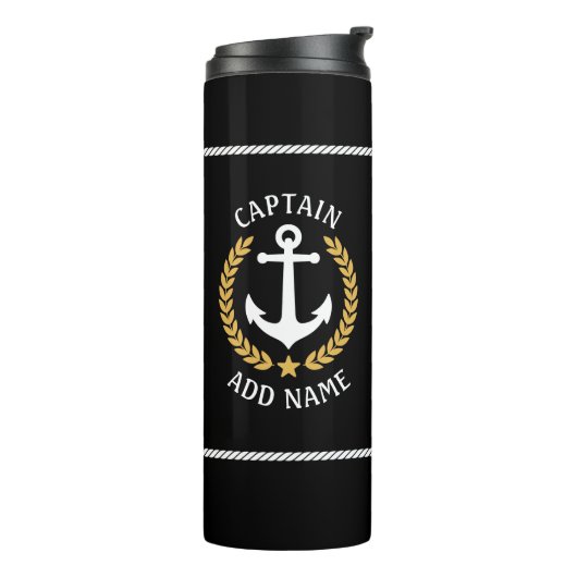 Captain Boat Name Anchor Gold Style Laurel Black Thermosbecher (Nach links gedreht)