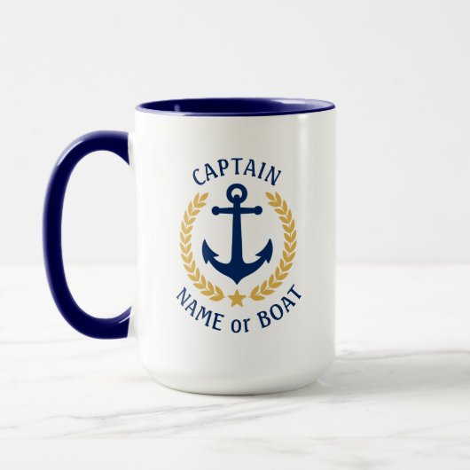 Captain Boat Name Anchor Gold Style Laurel Large Tasse (Links)