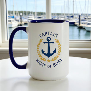 Captain Boat Name Anchor Gold Style Laurel Large Tasse