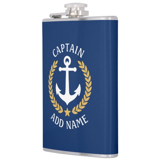 Captain Boat Name Anchor Gold Style Laurel Marine Flachmann (Links)