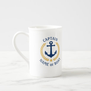 Captain Boat Name Anchor Gold Style Laurel Marine Porzellantasse