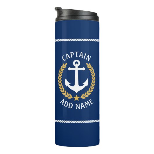Captain Boat Name Anchor Gold Style Laurel Marine Thermosbecher (Nach rechts gedreht)
