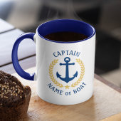 Captain Boat Name Anchor Gold Style Laurel Navy Mu Tasse