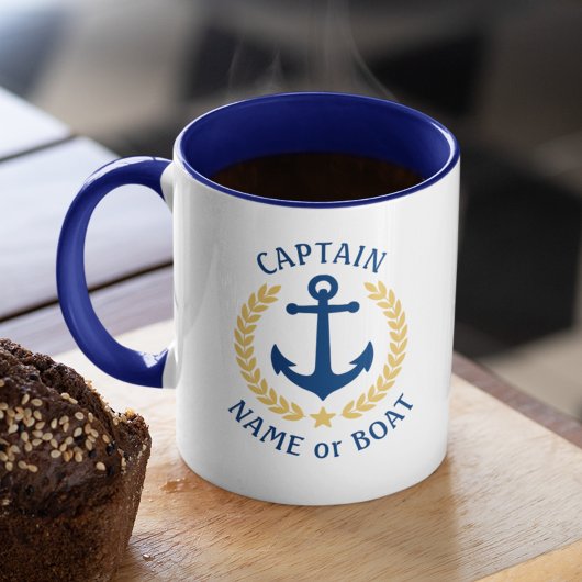 Captain Boat Name Anchor Gold Style Laurel Navy Mu Tasse