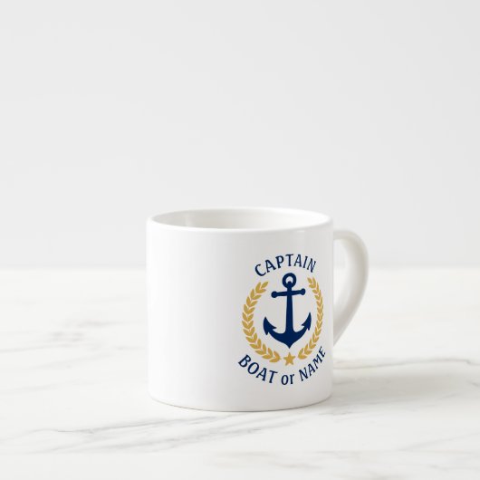 Captain Boat Name Anchor Gold Style Laurel Star Espressotasse (Vorderseite Rechts)