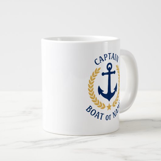 Captain Boat Name Anchor Gold Style Laurel Star Jumbo-Tasse (Vorderseite Rechts)