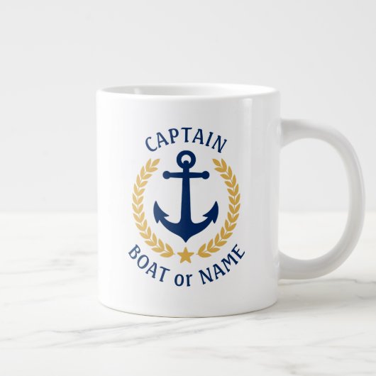 Captain Boat Name Anchor Gold Style Laurel Star Jumbo-Tasse (Rechts)