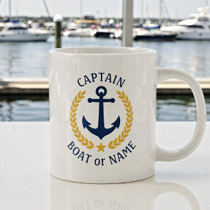 Captain Boat Name Anchor Gold Style Laurel Star Jumbo-Tasse