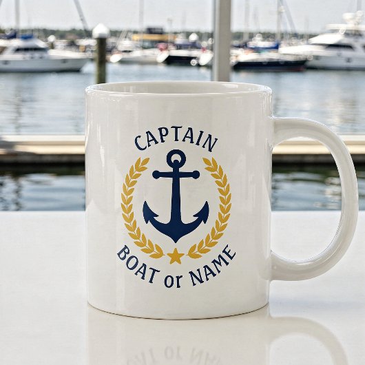 Captain Boat Name Anchor Gold Style Laurel Star Jumbo-Tasse