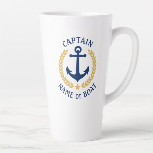 Captain Boat Name Anchor Gold Style Laurel Star Milchtasse (Rechts)