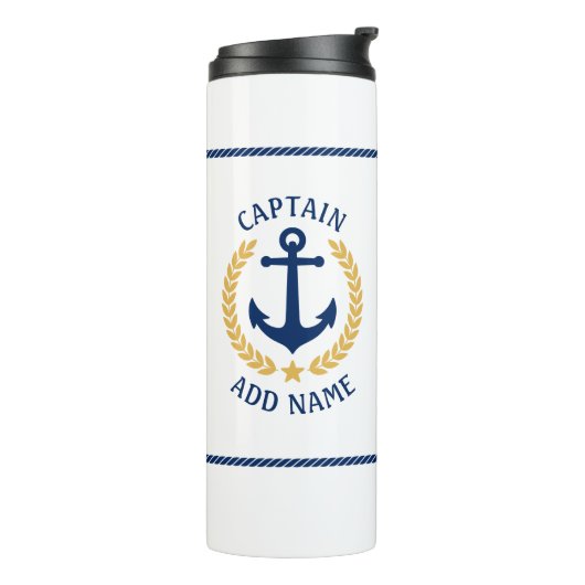 Captain Boat Name Anchor Gold Style Laurel Star Thermosbecher (Nach links gedreht)