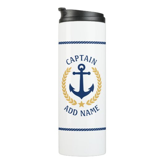 Captain Boat Name Anchor Gold Style Laurel Star Thermosbecher (Nach rechts gedreht)