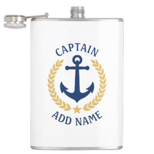 Captain Boat Name Anchor Gold Style Laurel White Flachmann