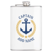 Captain Boat Name Anchor Gold Style Laurel White Flachmann (Vorderseite)
