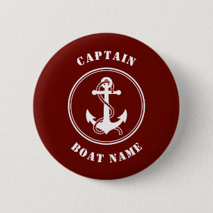 Captain Boat Name Deep Red Rope Button