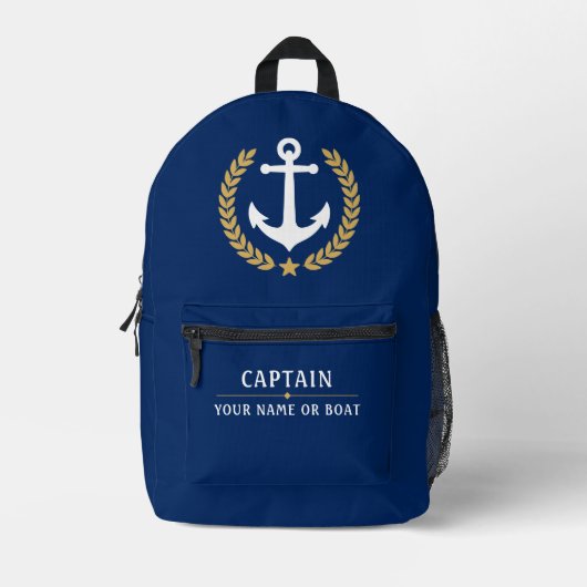 Captain Boat Name Gold Laurel Navy Bedruckter Rucksack (Vorderseite)