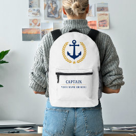 Captain Boat Name Gold Laurel Navy Bedruckter Rucksack