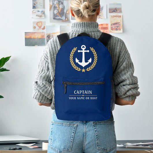 Captain Boat Name Gold Laurel Navy Bedruckter Rucksack