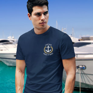Captain Boat Name Gold Laurel Navy T-Shirt
