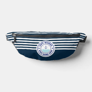 Captain Boat Name Nautical Anchor Blau weiß Bauchtasche