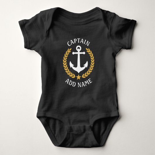 Captain Boat Name Nautical Anchor Gold Laurel Star Baby Strampler (Vorderseite)
