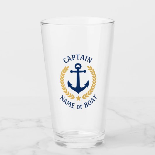 Captain Boat Name Nautical Anchor Gold Laurel Star Glas (Vorderseite)