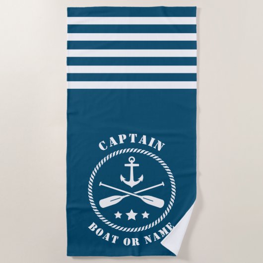 Captain Boat oder Name Nautical Anchor & Oars Aqua Strandtuch (Vorderseite)