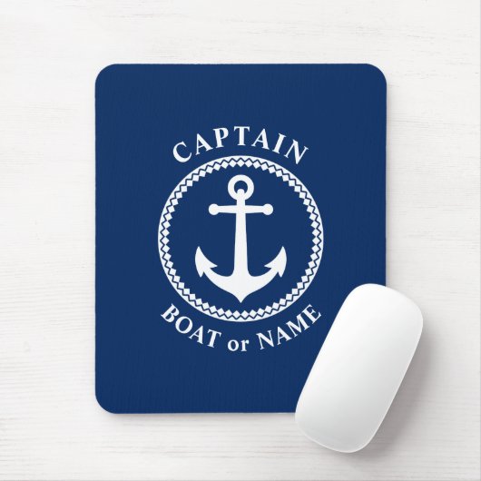 Captain Boat oder Name Navy Blue Anchor Mousepad (Mit Mouse)