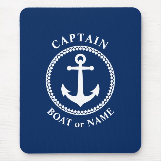 Captain Boat oder Name Navy Blue Anchor Mousepad (Vorne)