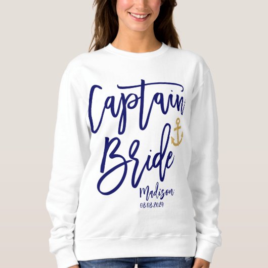 Captain Bride Blue Modern Calligraphy Sweatshirt (Vorderseite)