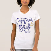 Captain Bride | Moderne Blaue Kalligrafie T-Shirt (Vorderseite)