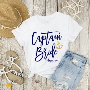 Captain Bride   Moderne Blaue Kalligrafie T-Shirt